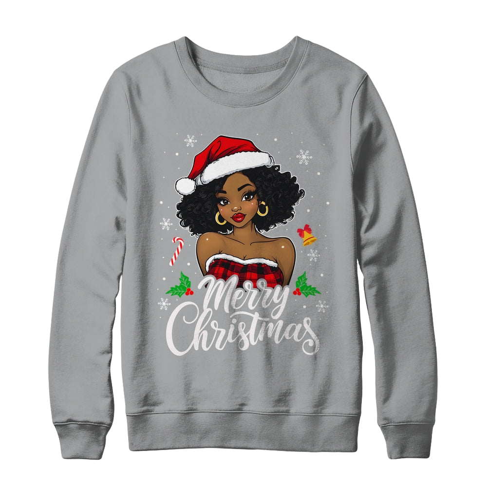 Merry Christmas Black Women African Girl Santa Hat Xmas Shirt & Sweatshirt | teecentury