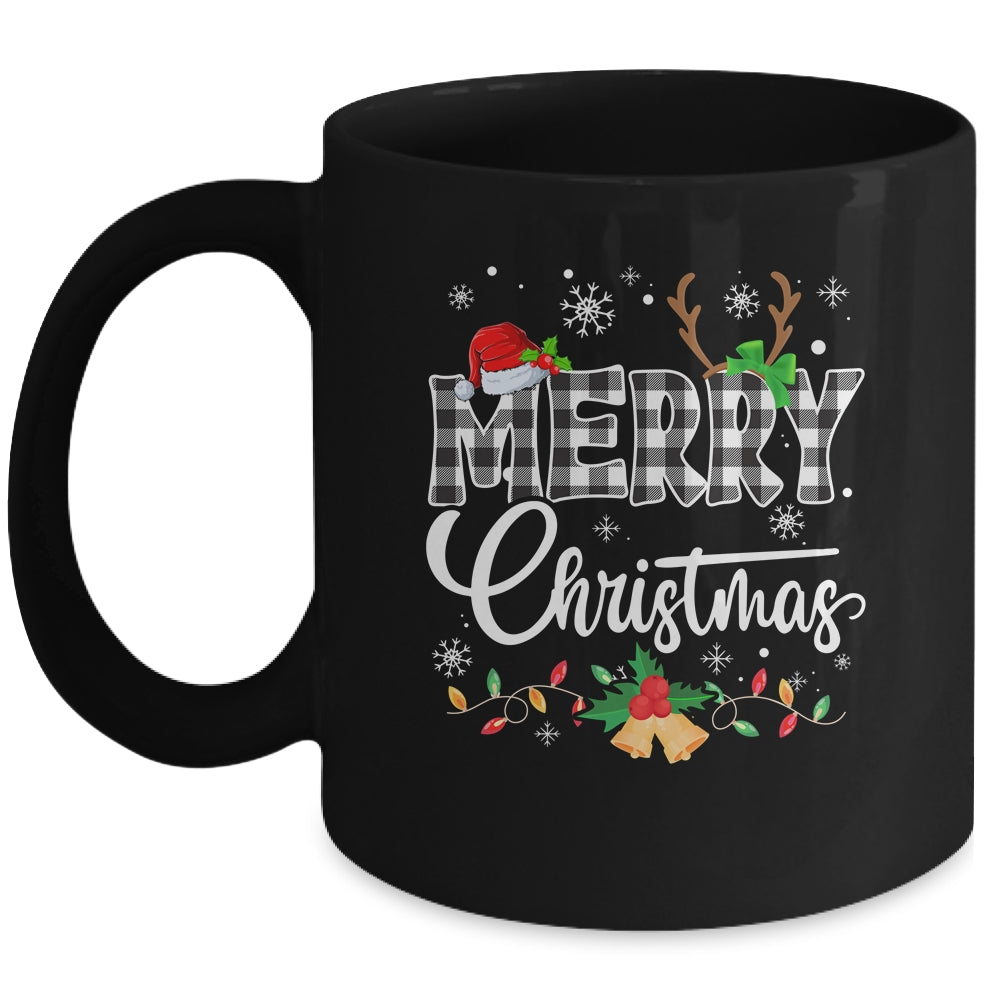 Merry Christmas Buffalo Black And White Plaid For Men Women Mug | teecentury