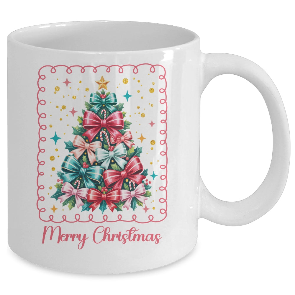 Merry Christmas Coquette Christmas Tree Vintage Bow Women Mug | teecentury