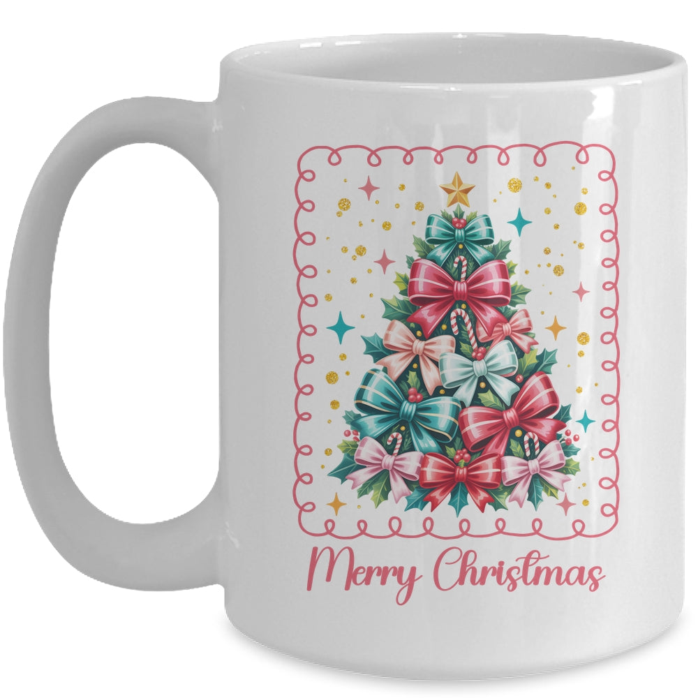 Merry Christmas Coquette Christmas Tree Vintage Bow Women Mug | teecentury
