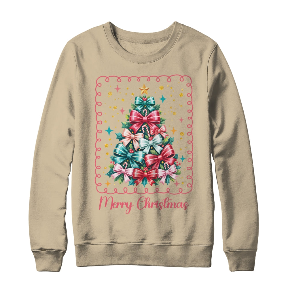 Merry Christmas Coquette Christmas Tree Vintage Bow Women Shirt & Sweatshirt | teecentury