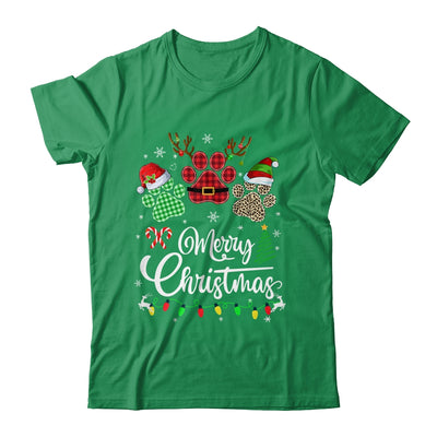 Merry Christmas Dog Paws Lights Buffalo Plaid Leopard Xmas Shirt & Sweatshirt | teecentury