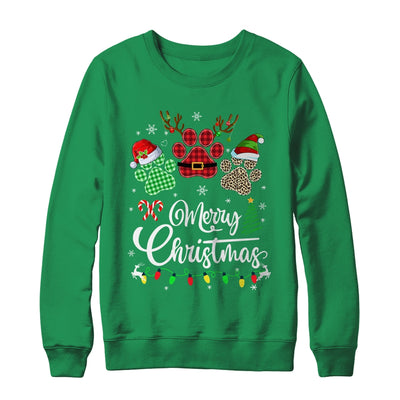 Merry Christmas Dog Paws Lights Buffalo Plaid Leopard Xmas Shirt & Sweatshirt | teecentury