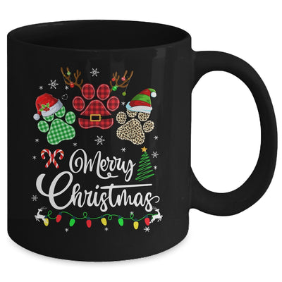 Merry Christmas Dog Paws Lights Buffalo Plaid Leopard Xmas Mug | teecentury