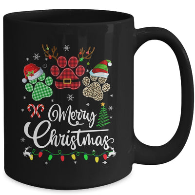 Merry Christmas Dog Paws Lights Buffalo Plaid Leopard Xmas Mug | teecentury