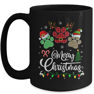 Merry Christmas Dog Paws Lights Buffalo Plaid Leopard Xmas Mug | teecentury