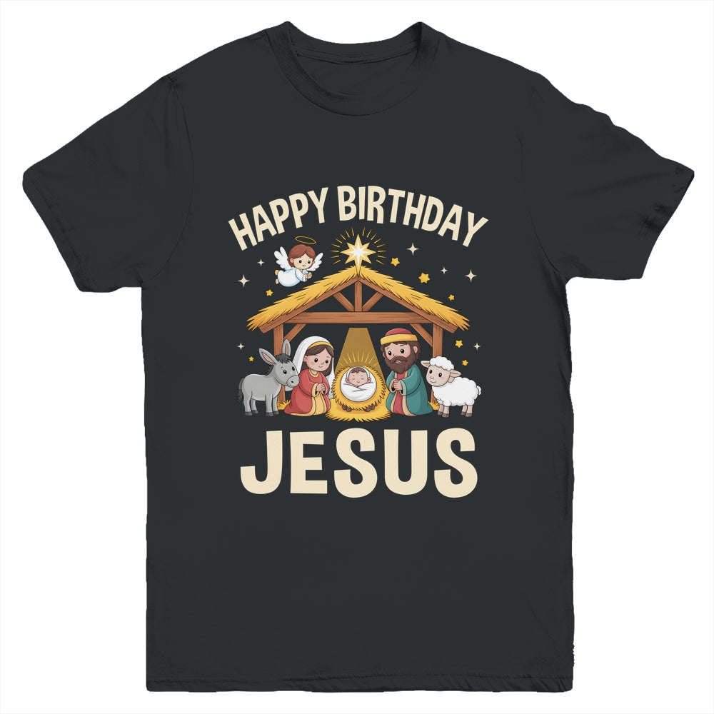Merry Christmas Family Kid Nativity Happy Birthday Jesus Youth Shirt | teecentury