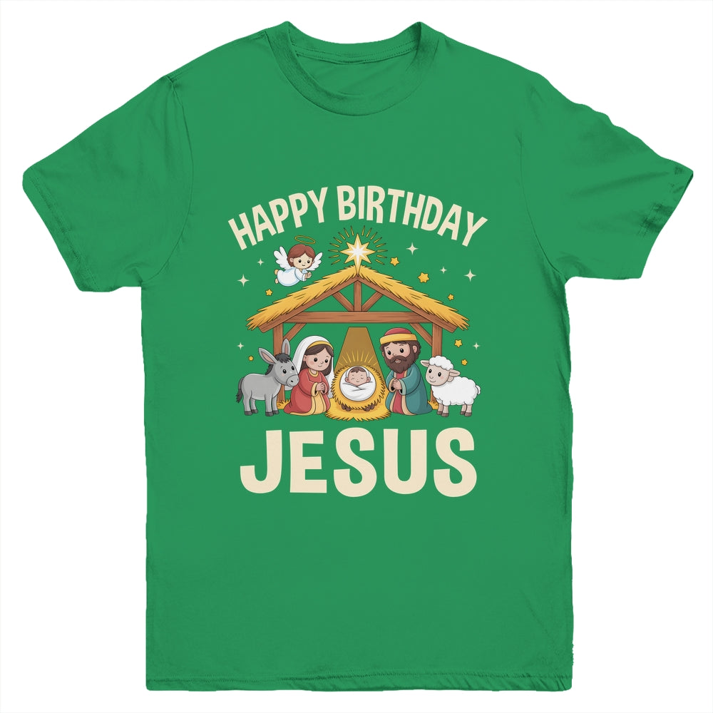 Merry Christmas Family Kid Nativity Happy Birthday Jesus Youth Shirt | teecentury