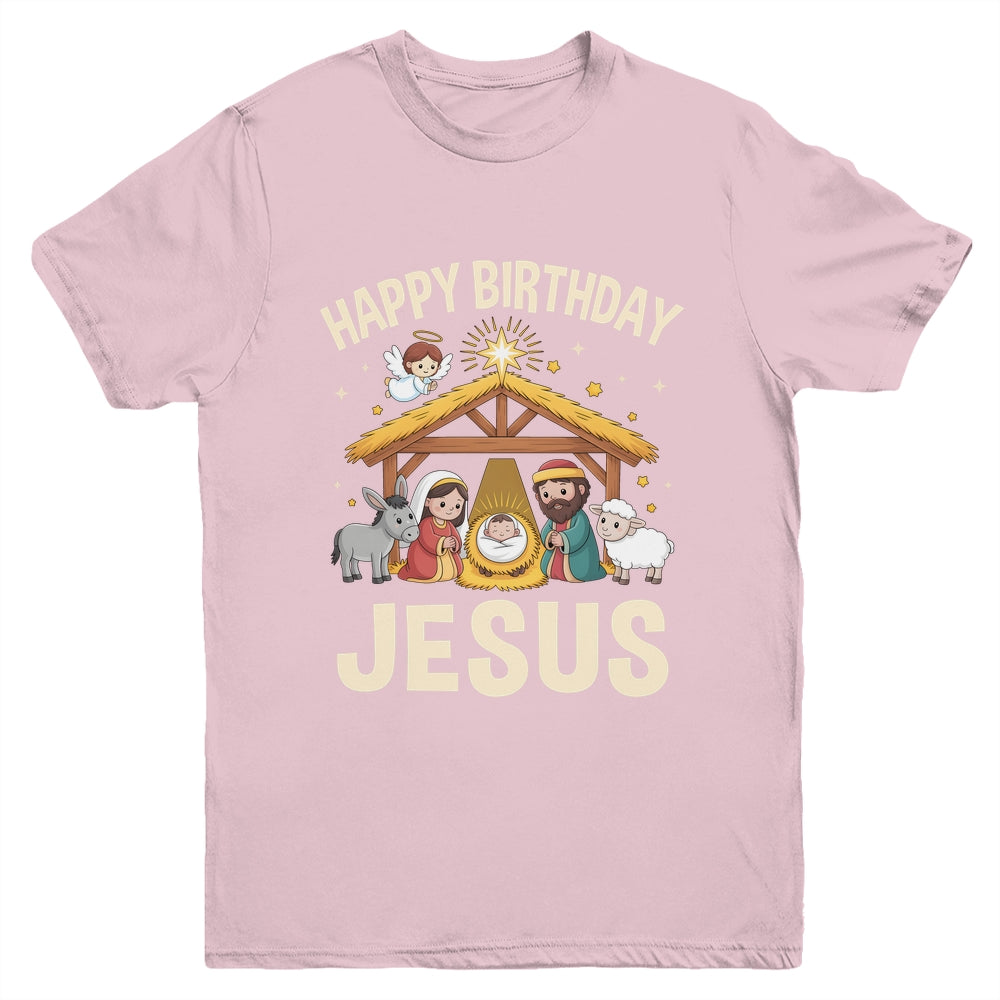 Merry Christmas Family Kid Nativity Happy Birthday Jesus Youth Shirt | teecentury