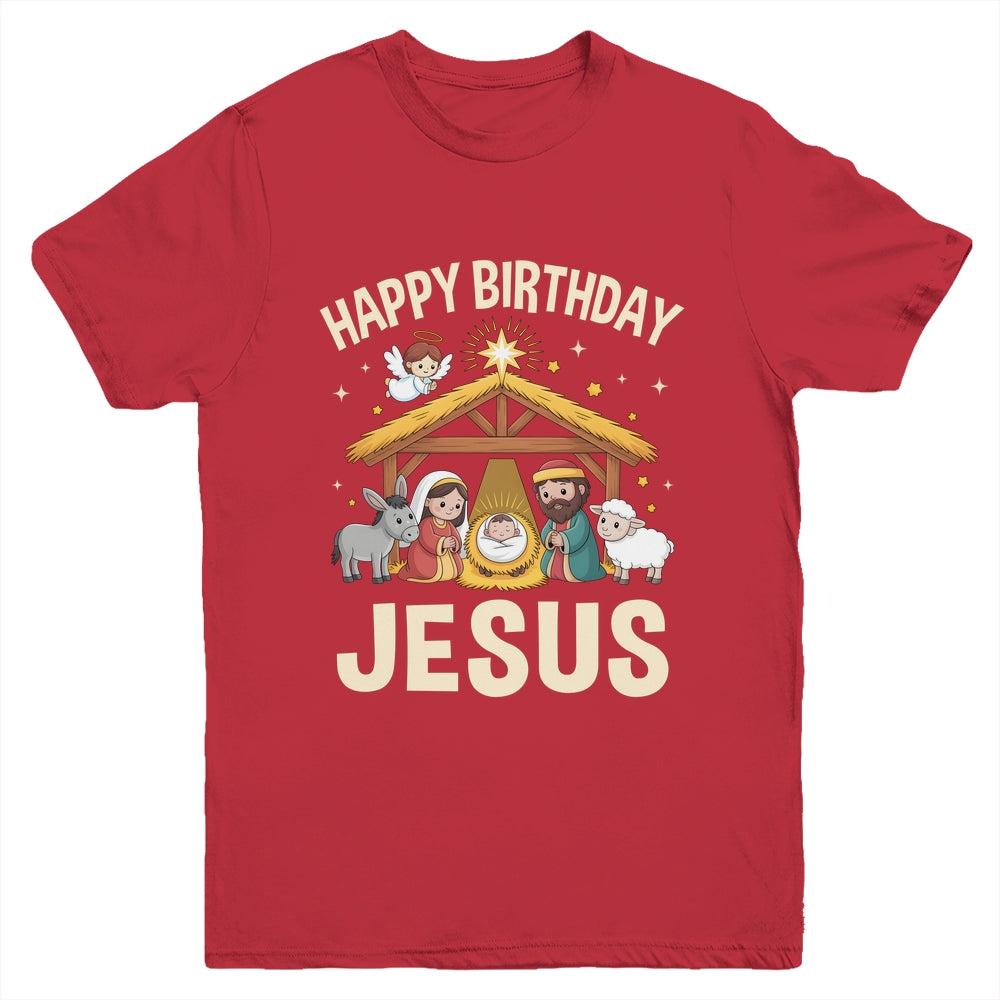 Merry Christmas Family Kid Nativity Happy Birthday Jesus Youth Shirt | teecentury