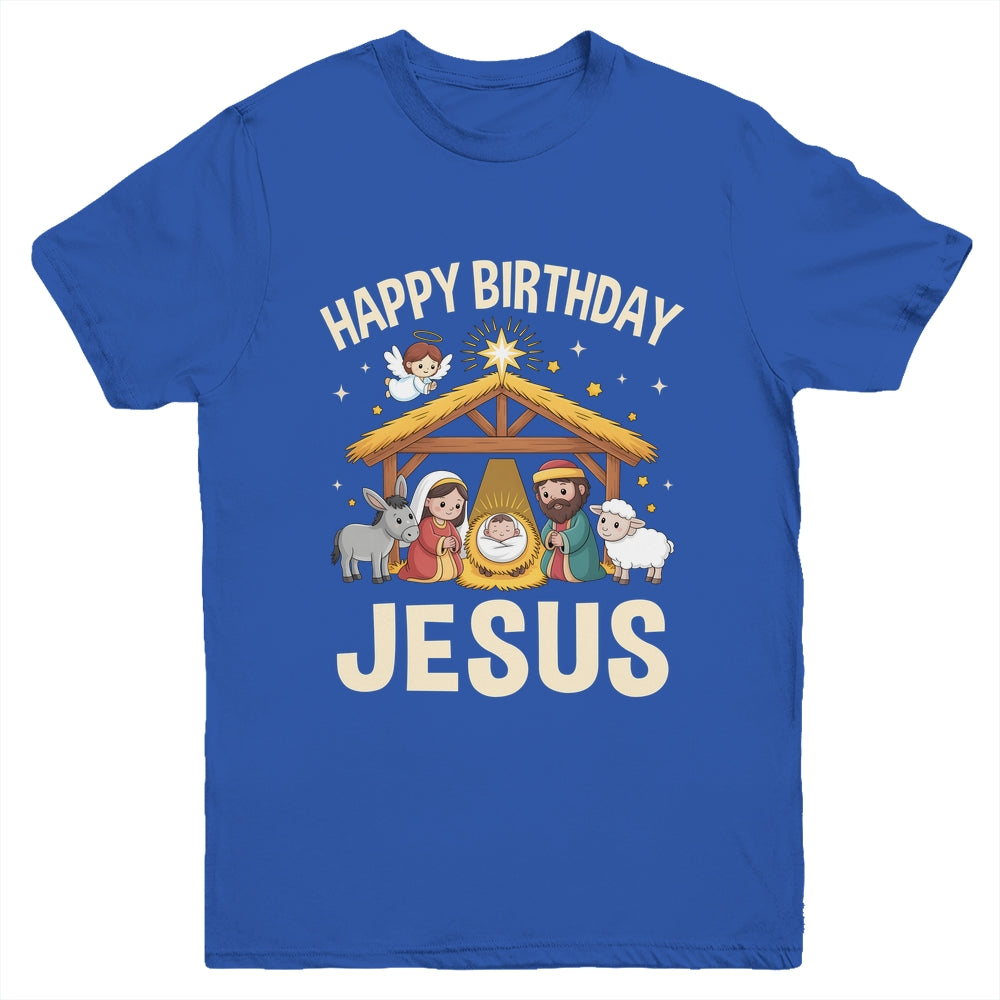 Merry Christmas Family Kid Nativity Happy Birthday Jesus Youth Shirt | teecentury