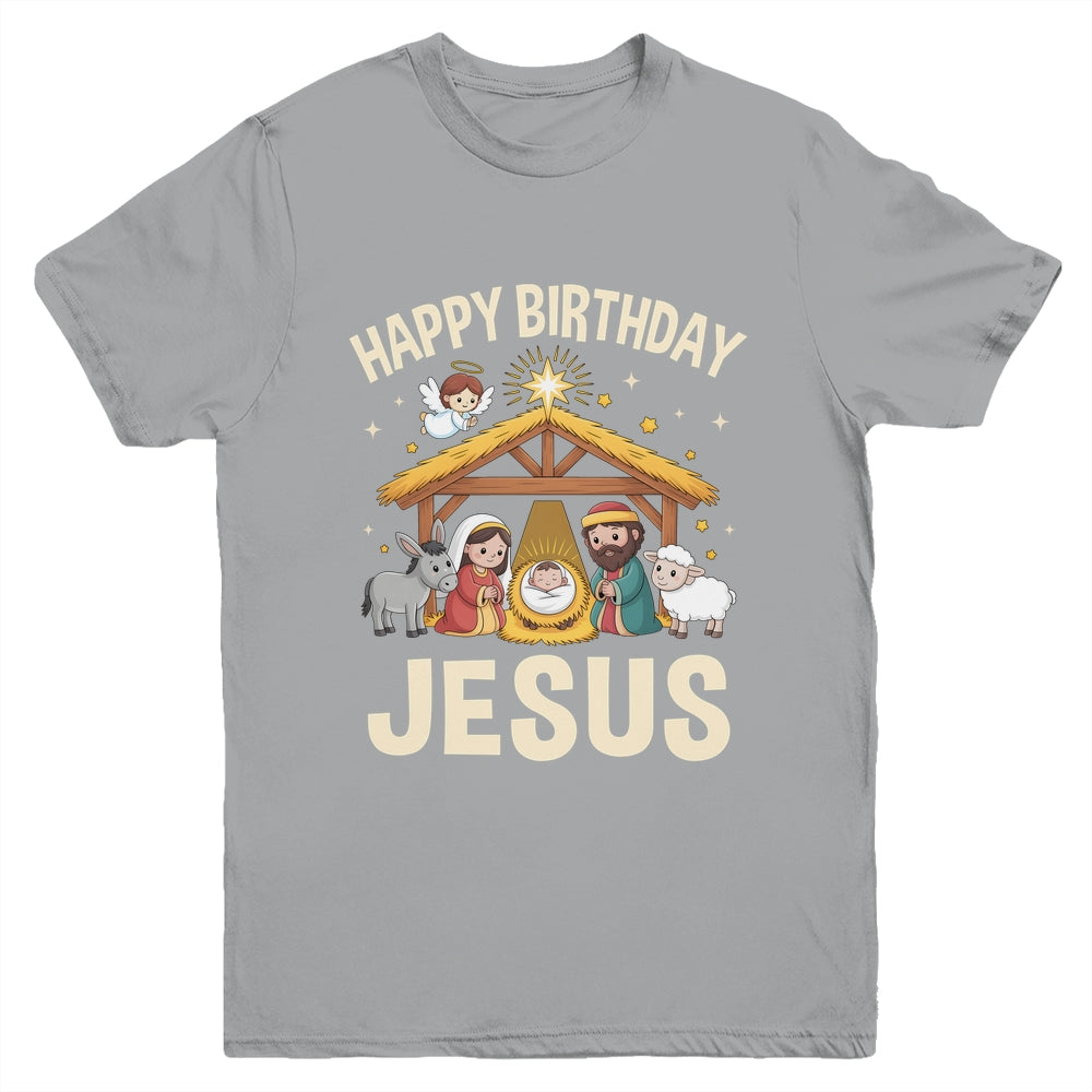 Merry Christmas Family Kid Nativity Happy Birthday Jesus Youth Shirt | teecentury