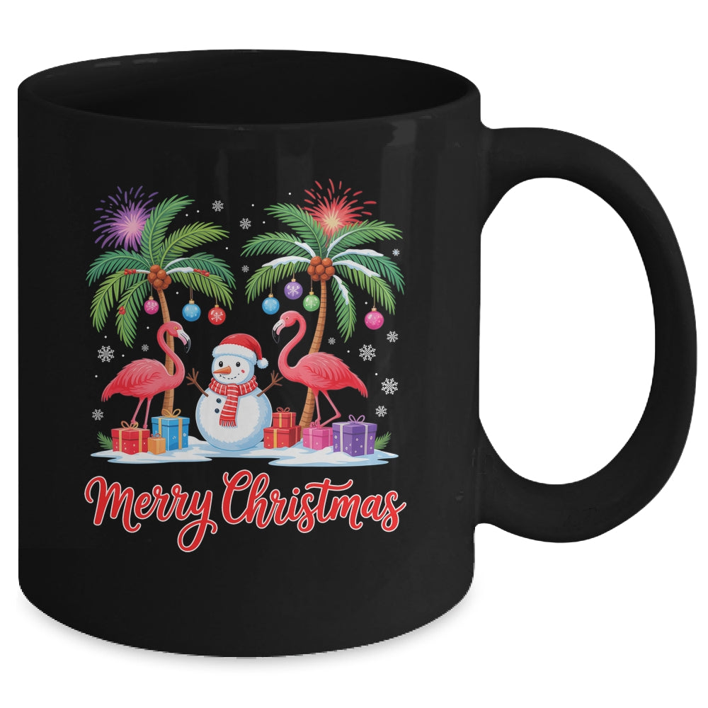 Merry Christmas Flamingo Xmas Palm Tree Light Tropical Mug | teecentury
