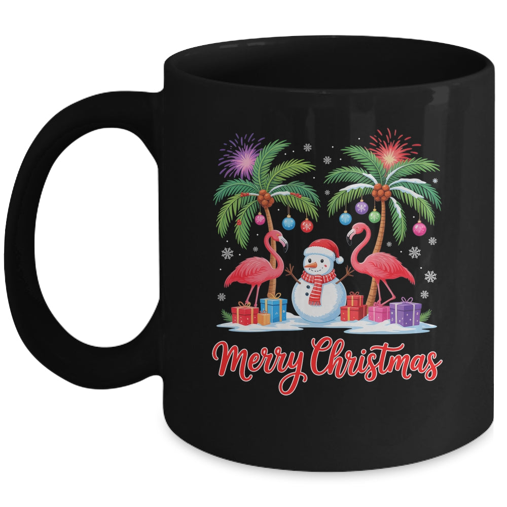 Merry Christmas Flamingo Xmas Palm Tree Light Tropical Mug | teecentury