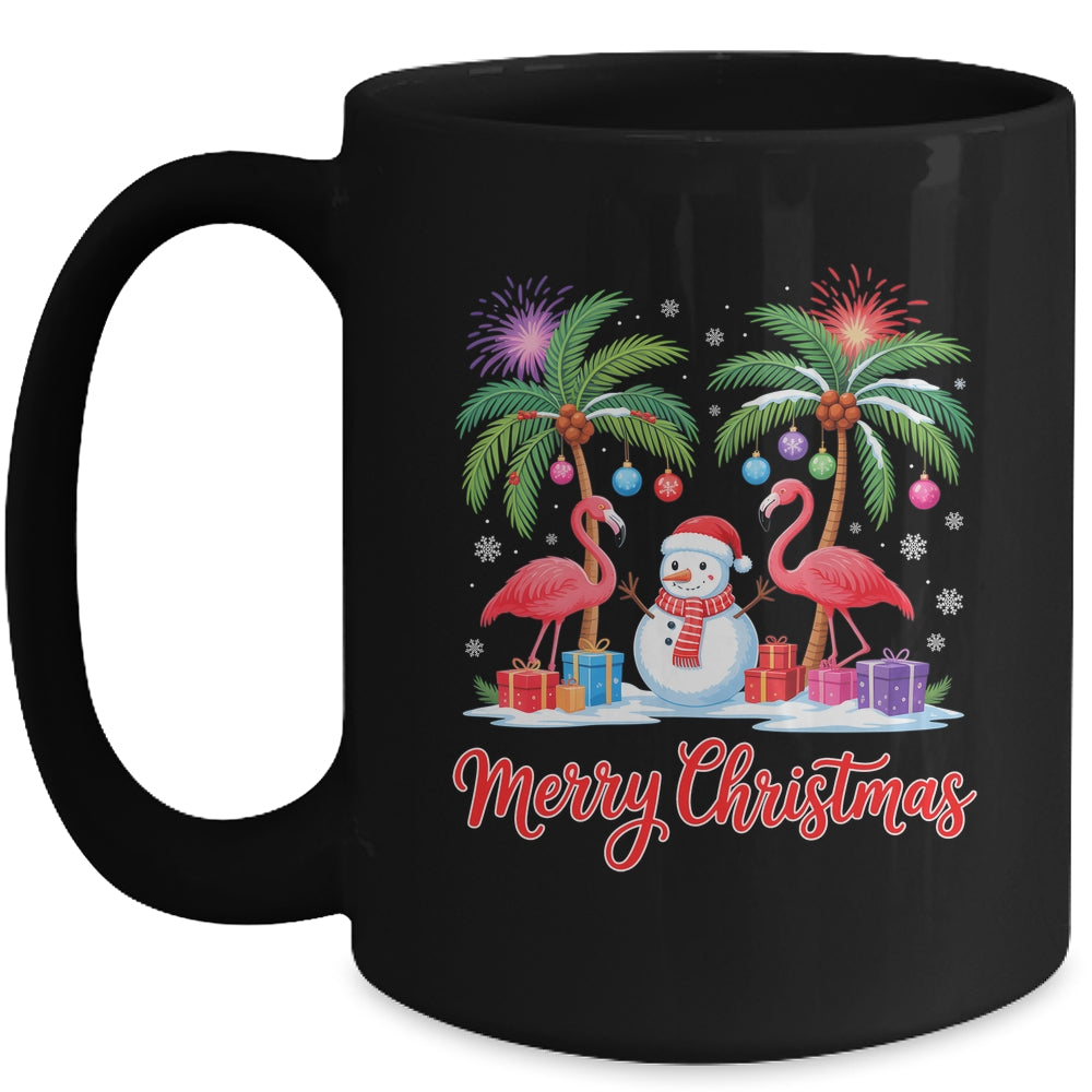 Merry Christmas Flamingo Xmas Palm Tree Light Tropical Mug | teecentury