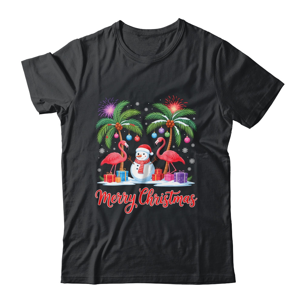 Merry Christmas Flamingo Xmas Palm Tree Light Tropical Shirt & Sweatshirt | teecentury