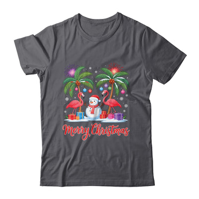 Merry Christmas Flamingo Xmas Palm Tree Light Tropical Shirt & Sweatshirt | teecentury