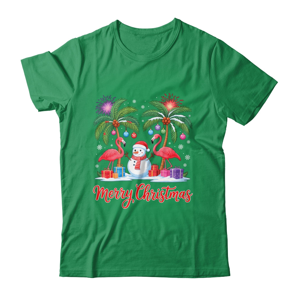 Merry Christmas Flamingo Xmas Palm Tree Light Tropical Shirt & Sweatshirt | teecentury