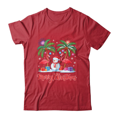Merry Christmas Flamingo Xmas Palm Tree Light Tropical Shirt & Sweatshirt | teecentury