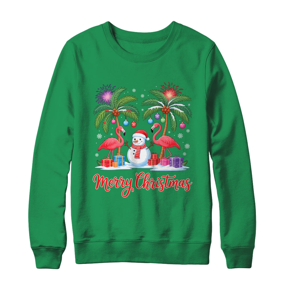 Merry Christmas Flamingo Xmas Palm Tree Light Tropical Shirt & Sweatshirt | teecentury