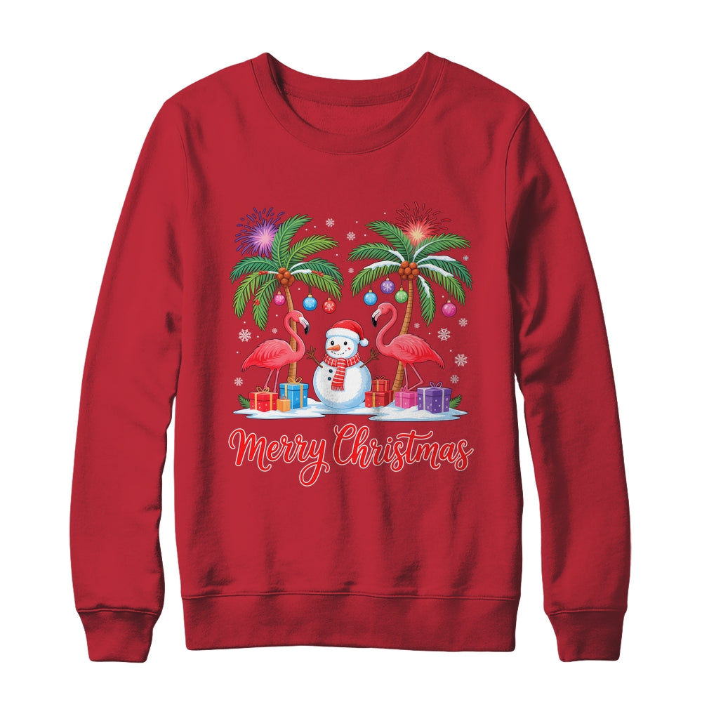Merry Christmas Flamingo Xmas Palm Tree Light Tropical Shirt & Sweatshirt | teecentury