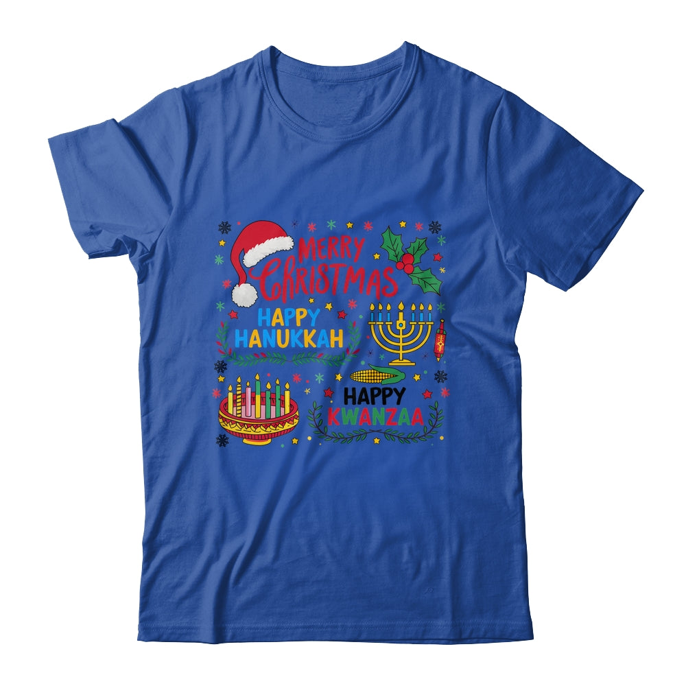 Merry Christmas Happy Hanukkah And Happy Kwanzaa Shirt & Sweatshirt | teecentury