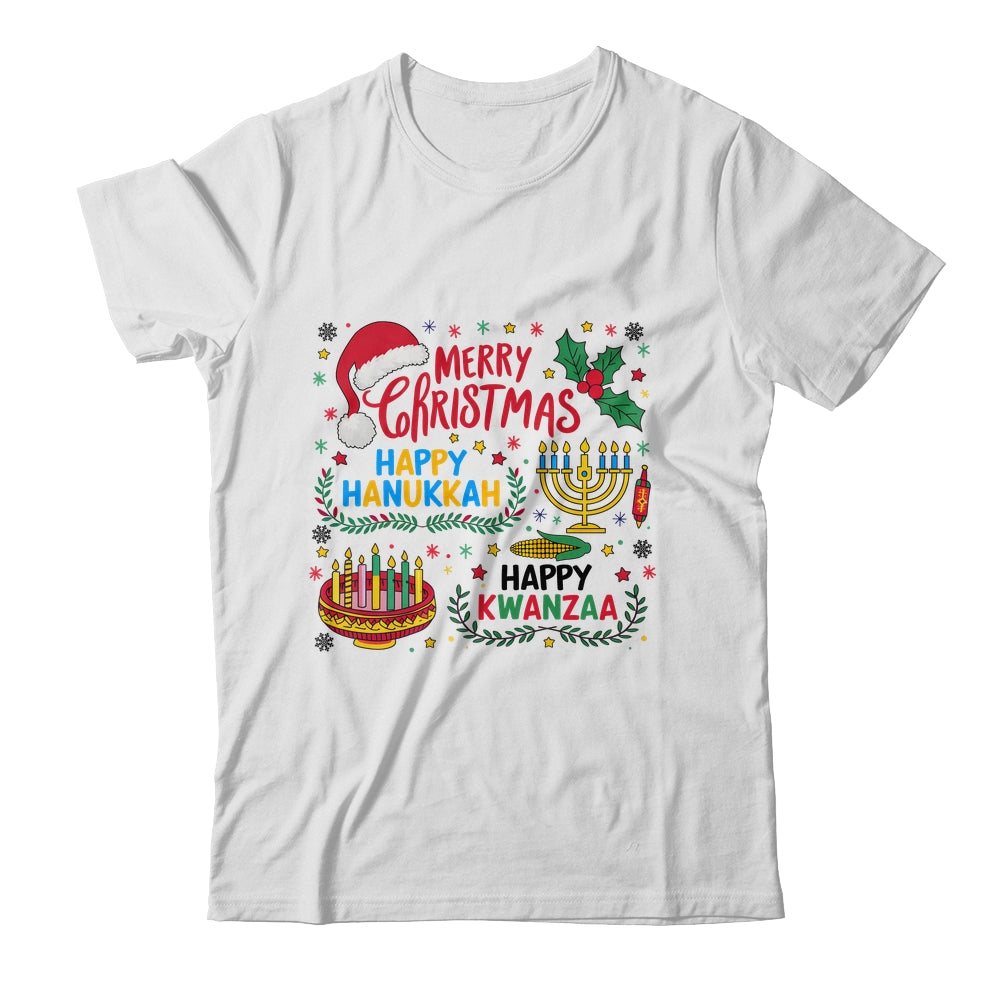 Merry Christmas Happy Hanukkah And Happy Kwanzaa Shirt & Sweatshirt | teecentury