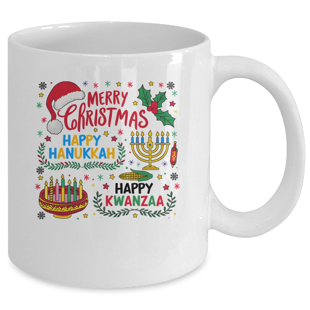 Merry Christmas Happy Hanukkah And Happy Kwanzaa Mug | teecentury