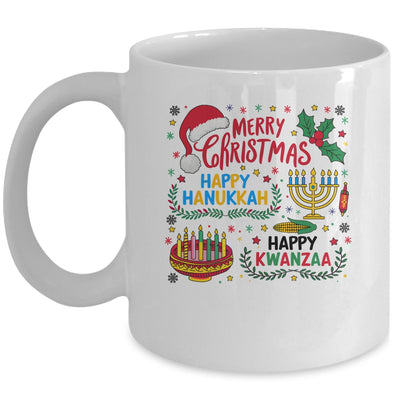 Merry Christmas Happy Hanukkah And Happy Kwanzaa Mug | teecentury