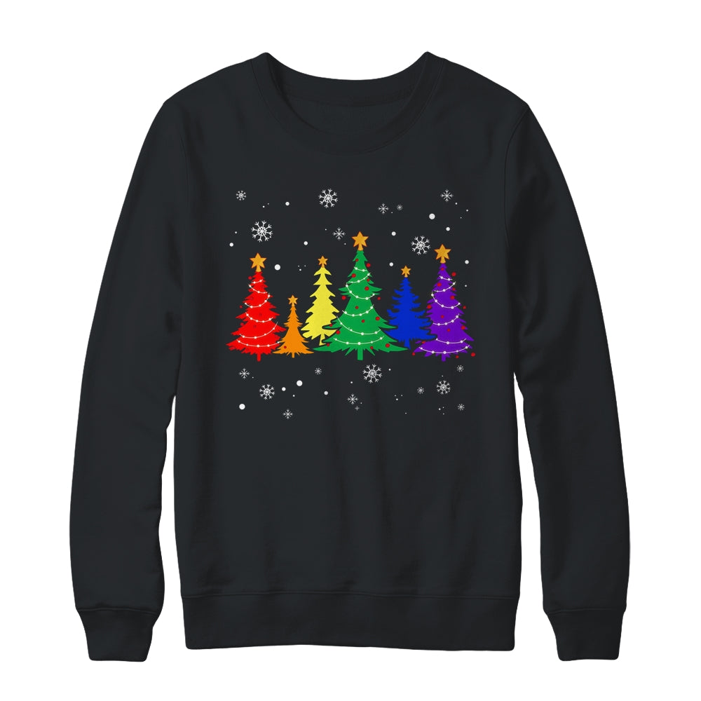 Merry Christmas LGBT Rainbow Flag Community Xmas Tree Gay Shirt & Sweatshirt | teecentury