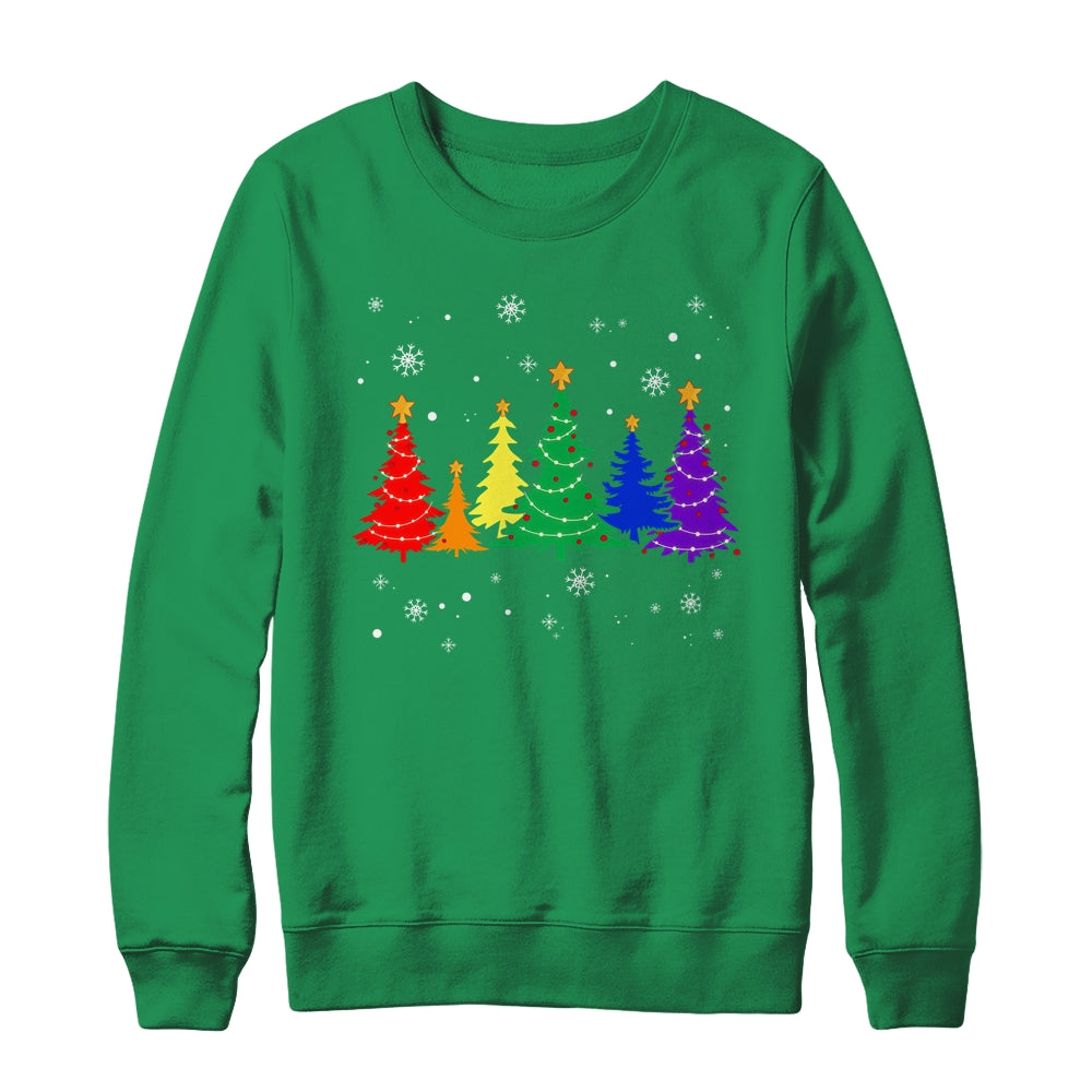 Merry Christmas LGBT Rainbow Flag Community Xmas Tree Gay Shirt & Sweatshirt | teecentury