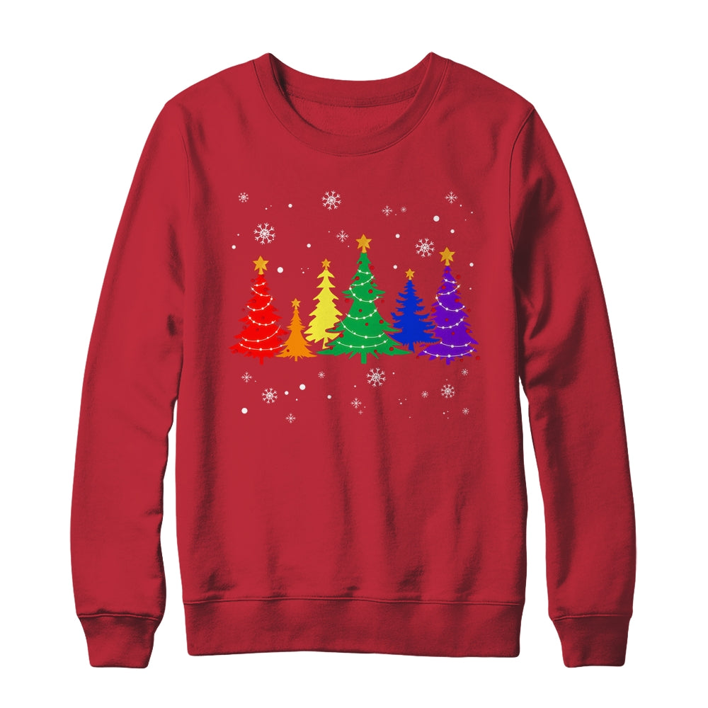 Merry Christmas LGBT Rainbow Flag Community Xmas Tree Gay Shirt & Sweatshirt | teecentury