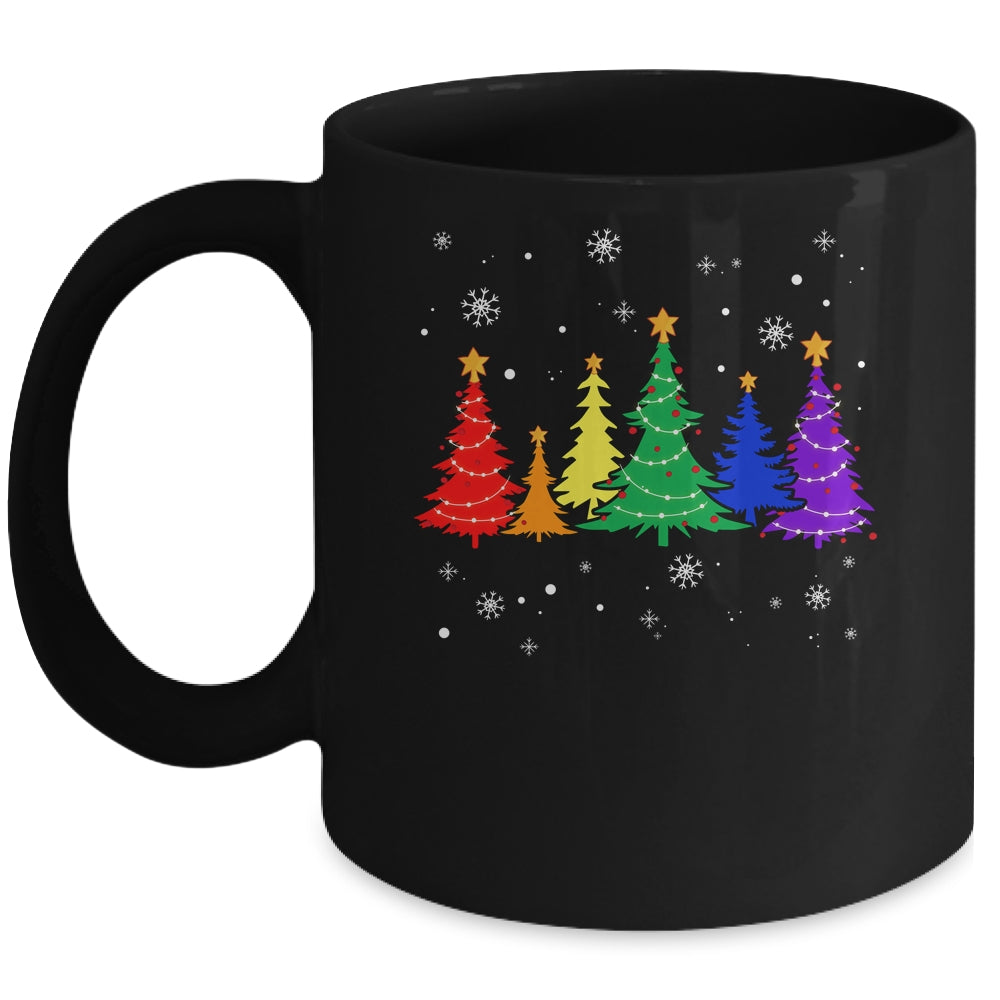 Merry Christmas LGBT Rainbow Flag Community Xmas Tree Gay Mug | teecentury