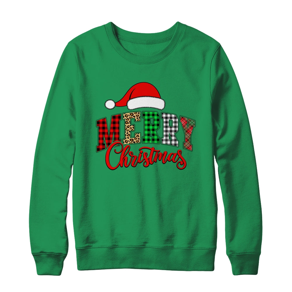 Merry Christmas Leopard Santa Hat Women Holiday Print Xmas Shirt & Sweatshirt | teecentury