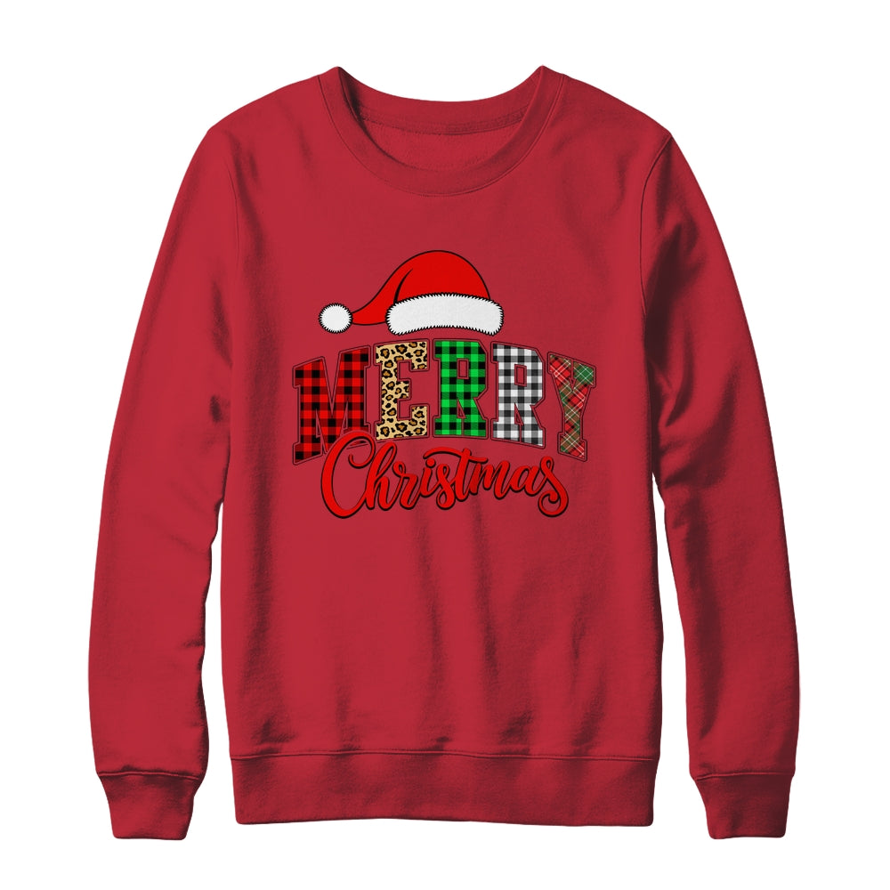 Merry Christmas Leopard Santa Hat Women Holiday Print Xmas Shirt & Sweatshirt | teecentury