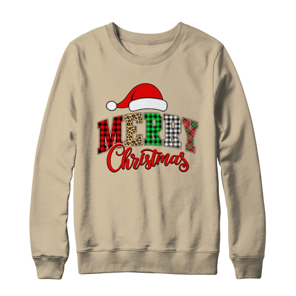 Merry Christmas Leopard Santa Hat Women Holiday Print Xmas Shirt & Sweatshirt | teecentury