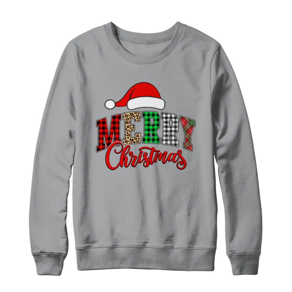 Merry Christmas Leopard Santa Hat Women Holiday Print Xmas Shirt & Sweatshirt | teecentury