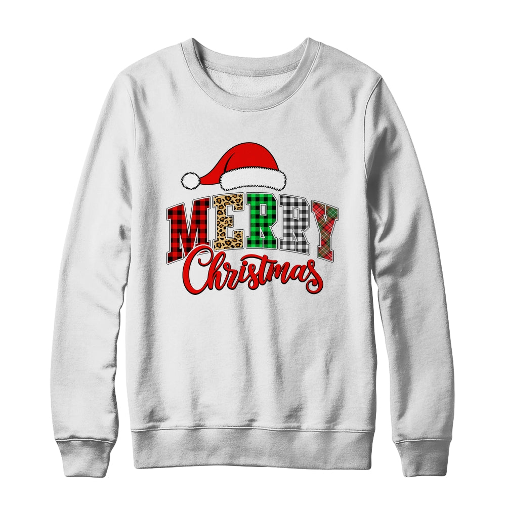 Merry Christmas Leopard Santa Hat Women Holiday Print Xmas Shirt & Sweatshirt | teecentury