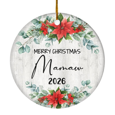 Merry Christmas Mamaw 2025 Ornament New Mamaw Farmhouse Rustic Gray Wood Deep Red Poinsettia Flower Decoration Christmas Tree Ornament | teecentury