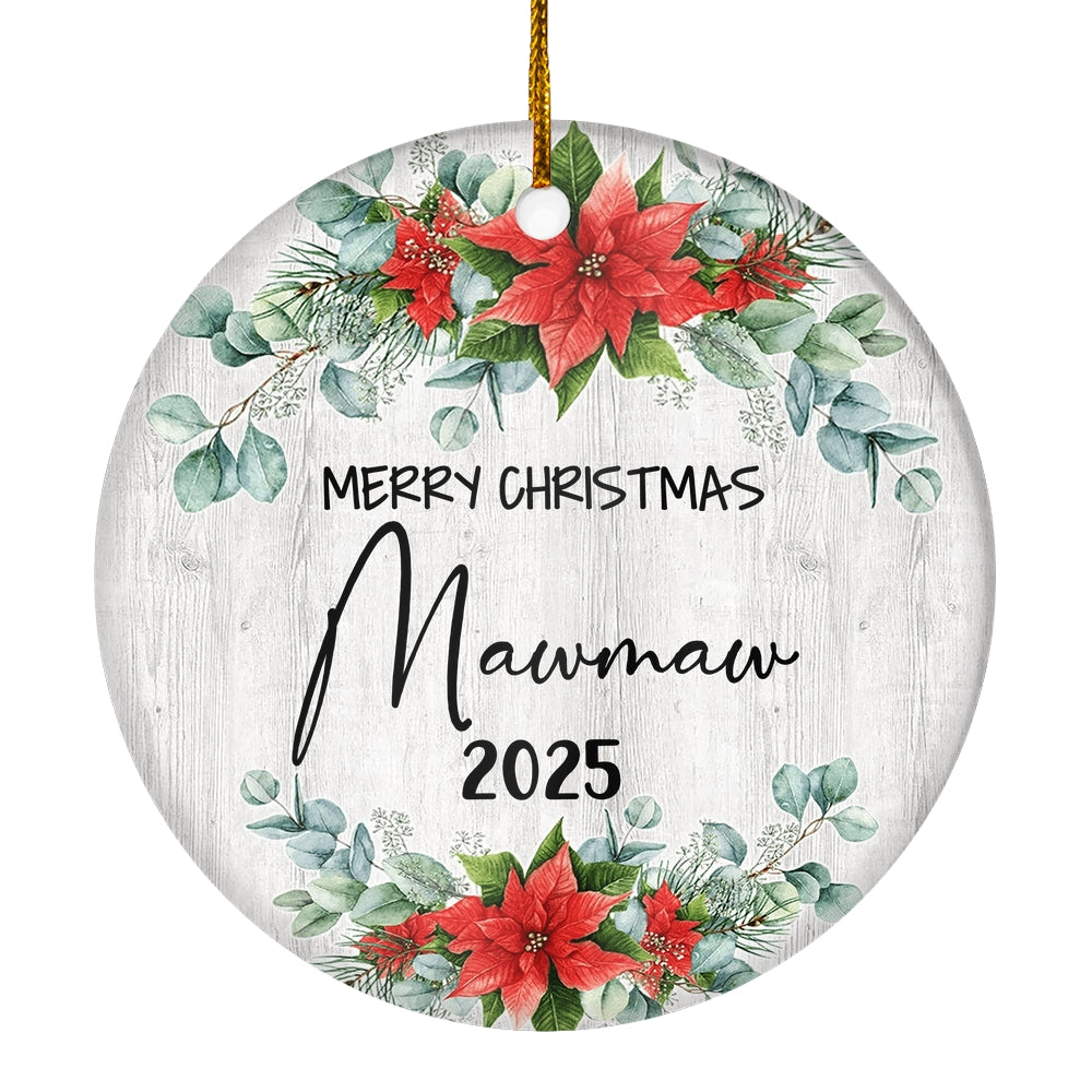 Merry Christmas Mawmaw 2024 Ornament New Mawmaw Farmhouse Rustic Gray Wood Deep Red Poinsettia Flower Decoration Christmas Tree Ornament | teecentury