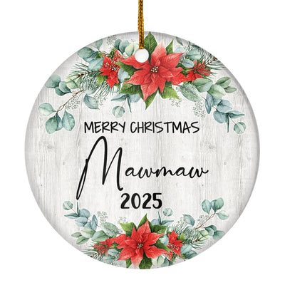 Merry Christmas Mawmaw 2024 Ornament New Mawmaw Farmhouse Rustic Gray Wood Deep Red Poinsettia Flower Decoration Christmas Tree Ornament | teecentury