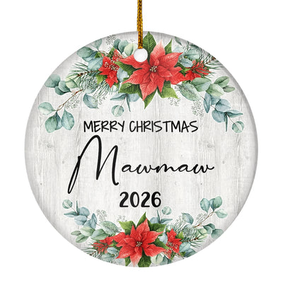 Merry Christmas Mawmaw 2025 Ornament New Mawmaw Farmhouse Rustic Gray Wood Deep Red Poinsettia Flower Decoration Christmas Tree Ornament | teecentury