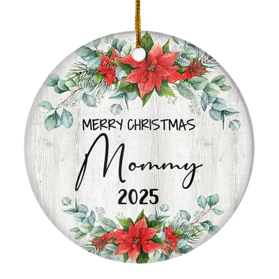 Merry Christmas Mommy 2024 Ornament New Mommy Farmhouse Rustic Gray Wood Deep Red Poinsettia Flower Decoration Christmas Tree Ornament | teecentury