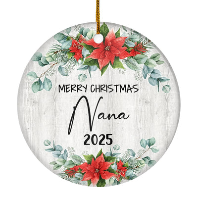 Merry Christmas Nana 2024 Ornament New Nana Farmhouse Rustic Gray Wood Deep Red Poinsettia Flower Decoration Christmas Tree Ornament | teecentury