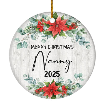 Merry Christmas Nanny 2024 Ornament New Nanny Farmhouse Rustic Gray Wood Deep Red Poinsettia Flower Decoration Christmas Tree Ornament | teecentury