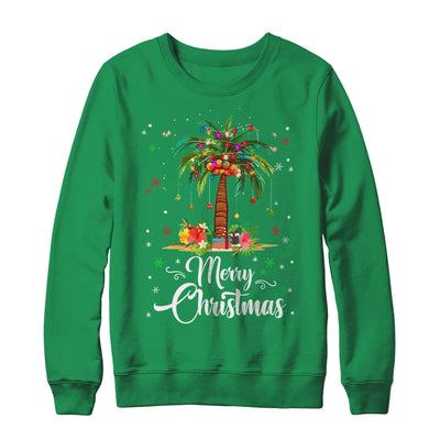 Merry Christmas Palm Tree Light Hawaiian Tropical Christmas Shirt & Sweatshirt | teecentury