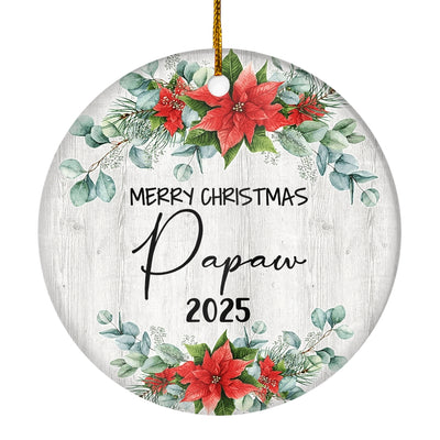 Merry Christmas Papaw 2024 Ornament New Papaw Farmhouse Rustic Gray Wood Deep Red Poinsettia Flower Decoration Christmas Tree Ornament | teecentury