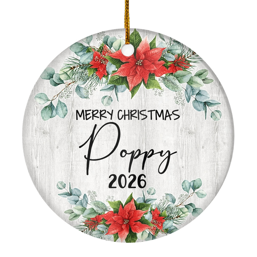 Merry Christmas Poppy 2025 Ornament New Poppy Farmhouse Rustic Gray Wood Deep Red Poinsettia Flower Decoration Christmas Tree Ornament | teecentury