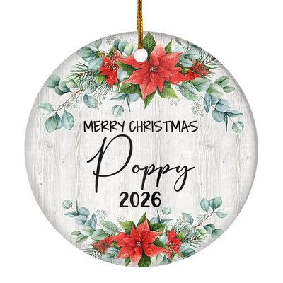 Merry Christmas Poppy 2025 Ornament New Poppy Farmhouse Rustic Gray Wood Deep Red Poinsettia Flower Decoration Christmas Tree Ornament | teecentury