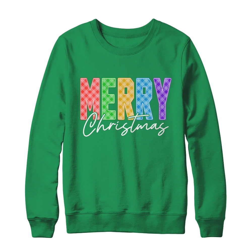 Merry Christmas Red Green Plaid Checkered Holiday Preppy Shirt & Sweatshirt | teecentury